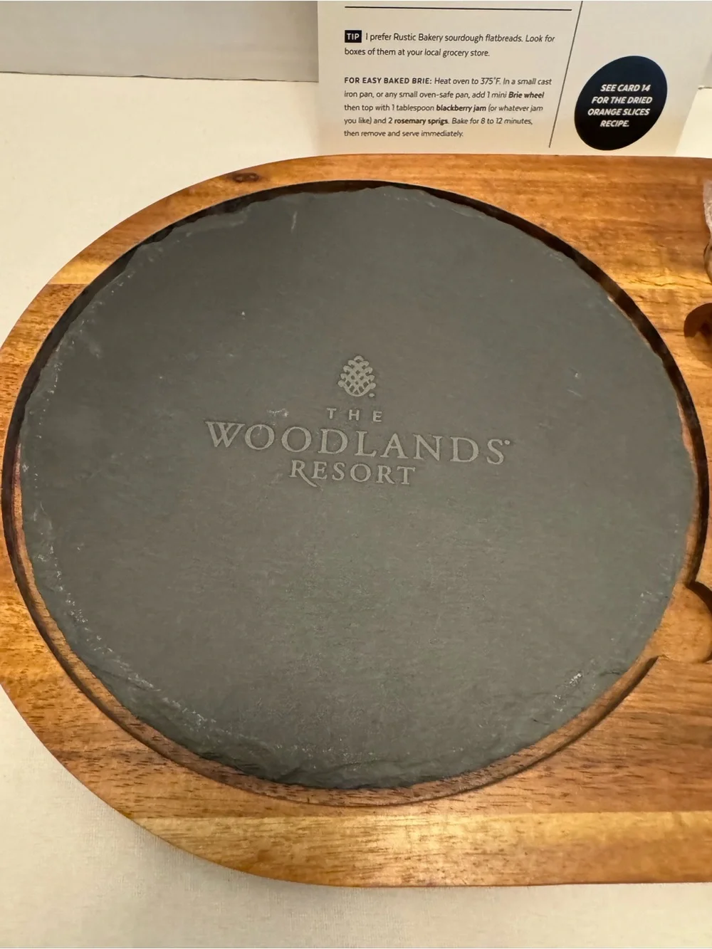 The Woodlands Resort Acacia Wood Slate Charcuterie Cheese Board Set Knives NIB